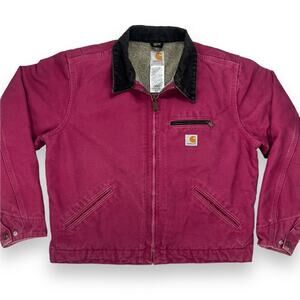 Vintage Carhartt Detroit Duck Jacket Women’s Large Sherpa Lined Rose Pink WJ097
